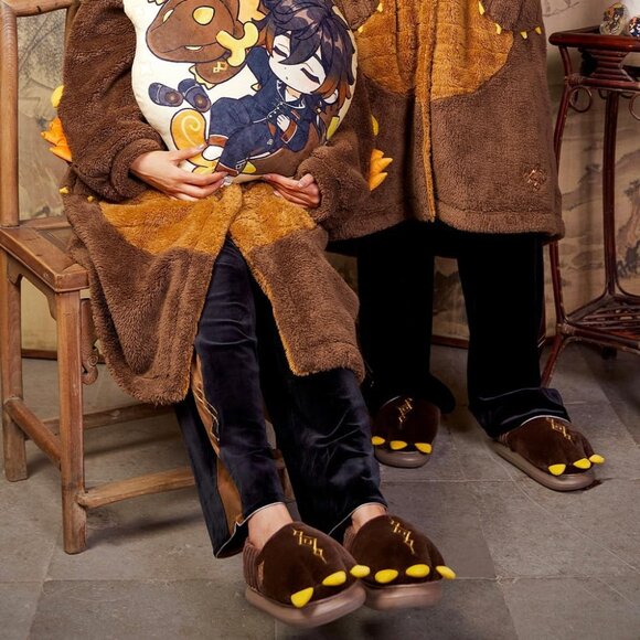 ⚡Women Brown Zhongli Impression Apparel Series Exuvia Fluffy Bedroom Slippers - Picture 6 of 6